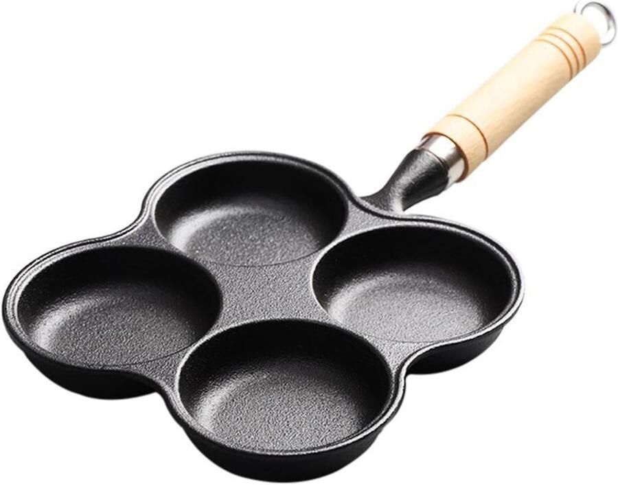 Eierkoekenpan Gietijzer Pan met 4 vakken Ontbijt Maken Natuurlijk Antiaanbakoppervlak 4 Kopjes Zwart