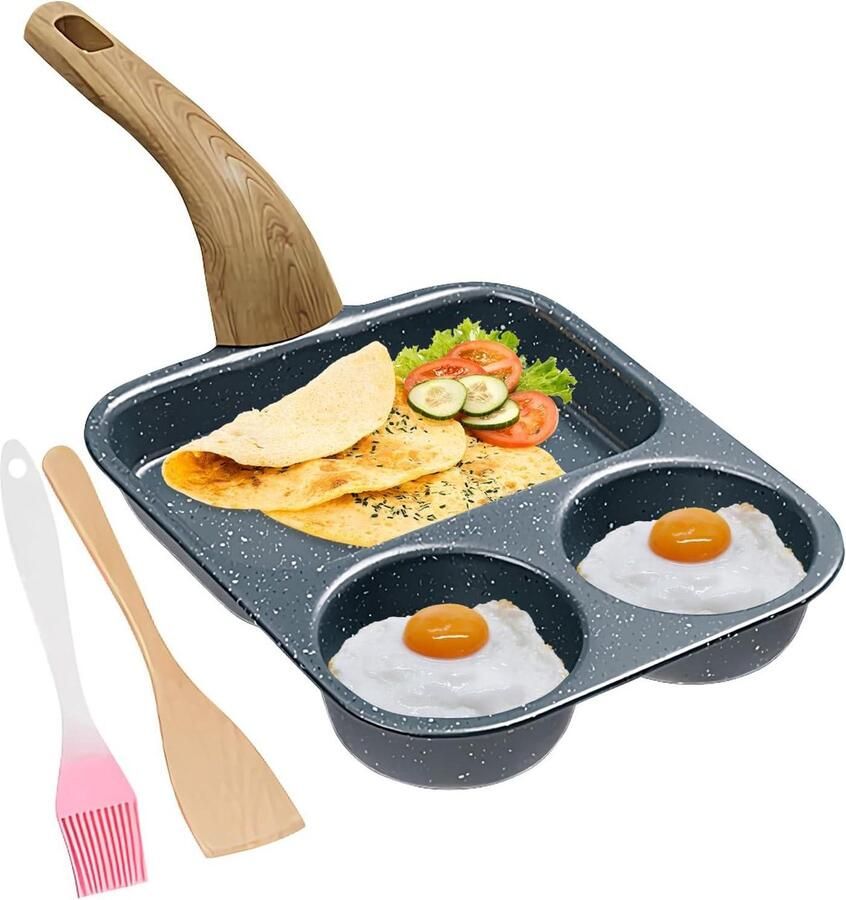 Eierkoekenpan Koekenpan met vakken Ontbijt bereiden Gespecialiseerde kookzones 39x19cm Zwart