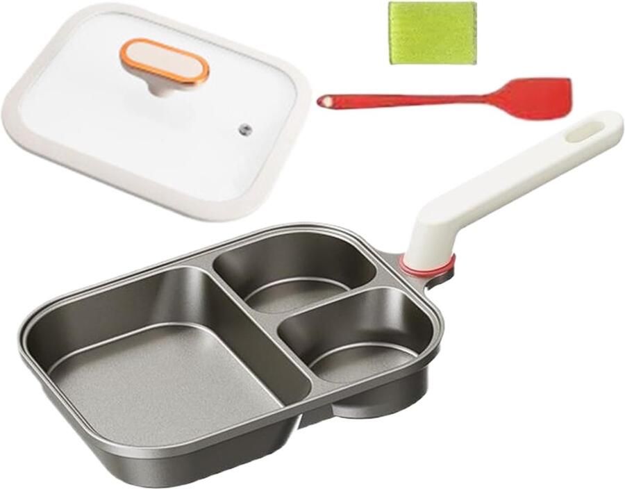 Eierkoekenpan met 3 vakken Ontbijtbraadpan Verdeelde pan Ontbijt koken Antiaanbaklaag titanium 23.5 cm binnendiameter Zwart
