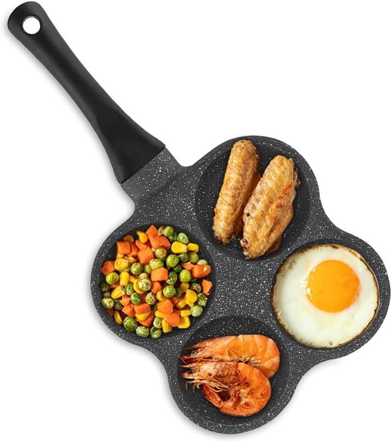 Eierkoekenpan met 4 Gaten Ontbijtpan Pannenkoek Pan Snel Ontbijt Maken Antiaanbaklaag 36.5x19.5 cm Zwart