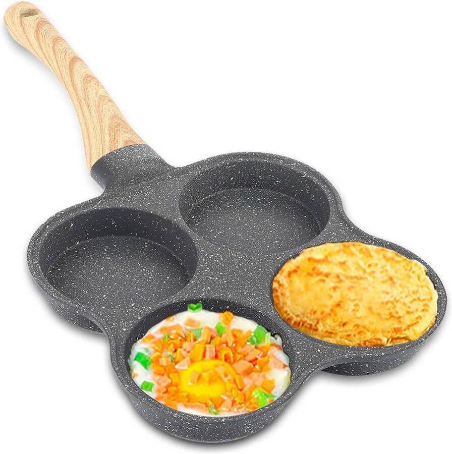 Eierkoekenpan met 4 koppen Antiaanbaklaag Aluminium Braadpan Multifunctionele Omelet Pan Gepocheerd Ei Burger Steak Pan Geschikt voor gasfornuis en inductiekookplaat