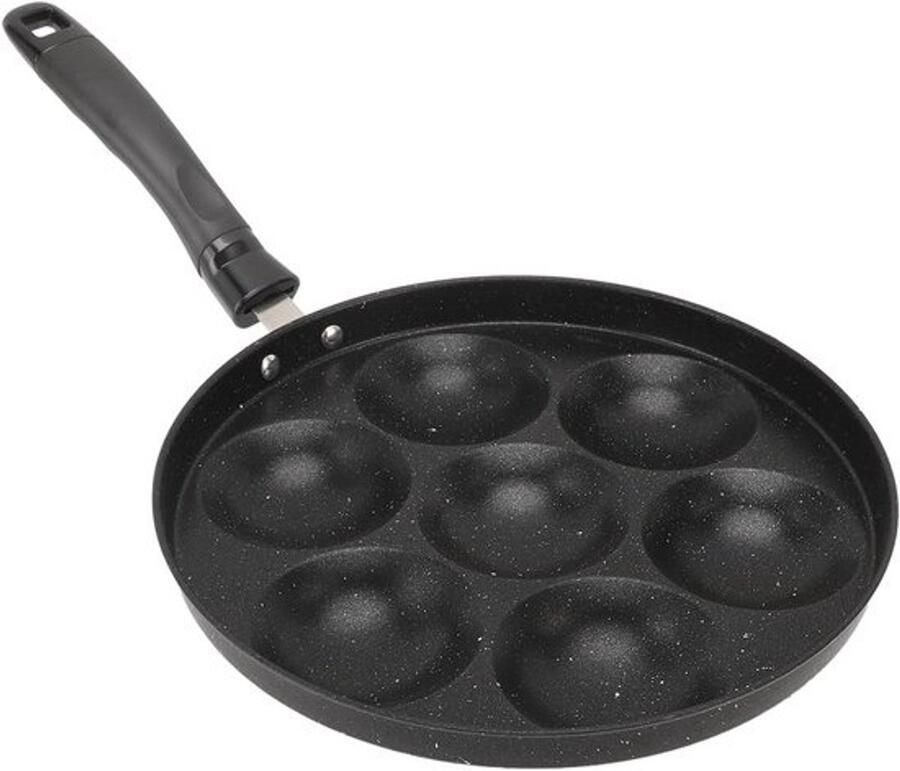Eierkoekenpan met 7 Gaten Omeletpan Pannenkoekenpan Ontbijt Bereiden Antiaanbak Maifan Steen Coating 26 cm Zwart