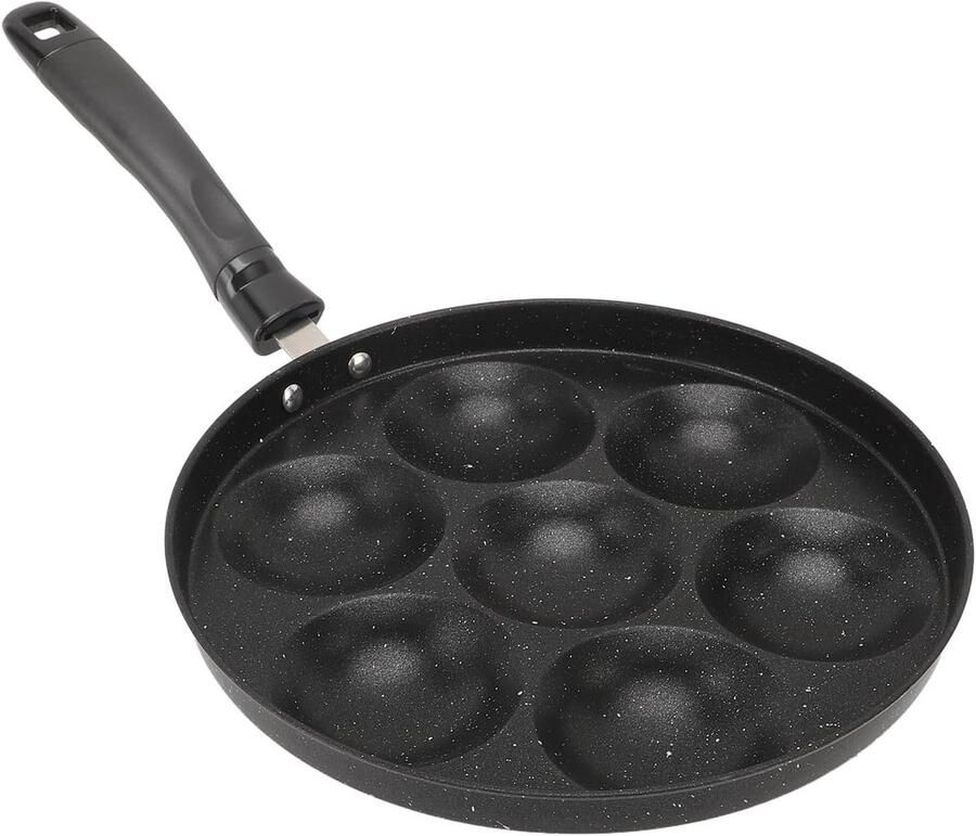 Eierkoekenpan met 7 Gaten Omeletpan Pannenkoekenpan Ontbijt Bereiden Antiaanbak Maifan Steen Coating 26 cm Zwart