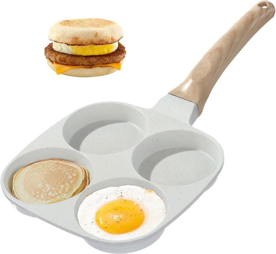 Eierkoekenpan Pannenkoekenpan Ontbijt Maken 4 Stuks Tegelijk 18.5 cm Beige