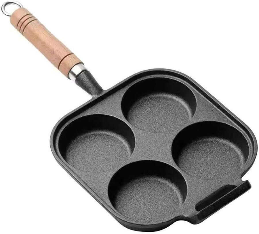Eierkoekenpan Vier Gaten Ontbijt Pan Snel Ontbijt Maken Roestvrij Staal 38.5 cm Zwart