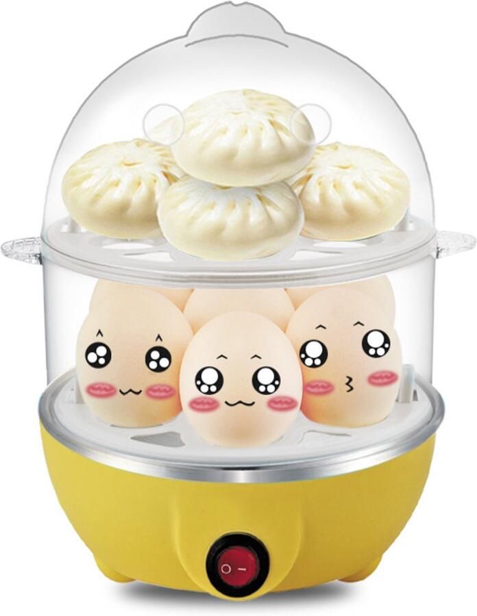 Eierkoker 1 stuk Geel eierkoker electrisch eierwekker eierkoker met timer Eierstoomer 350 watt Capaciteit 14 eieren Dubbele laag lazy egg cooker Met automatische uitschakelfunctie Multifunctioneel Verwarmen van melk voedsel
