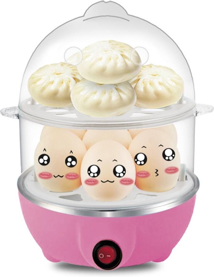 Eierkoker 1 stuk Roze Eierkoker electrisch Eierwekker Eierkoker met timer Eierstoomer 350 watt Capaciteit 14 eieren Dubbele laag lazy egg cooker Met automatische uitschakelfunctie Multifunctioneel Verwarmen van melk voedsel