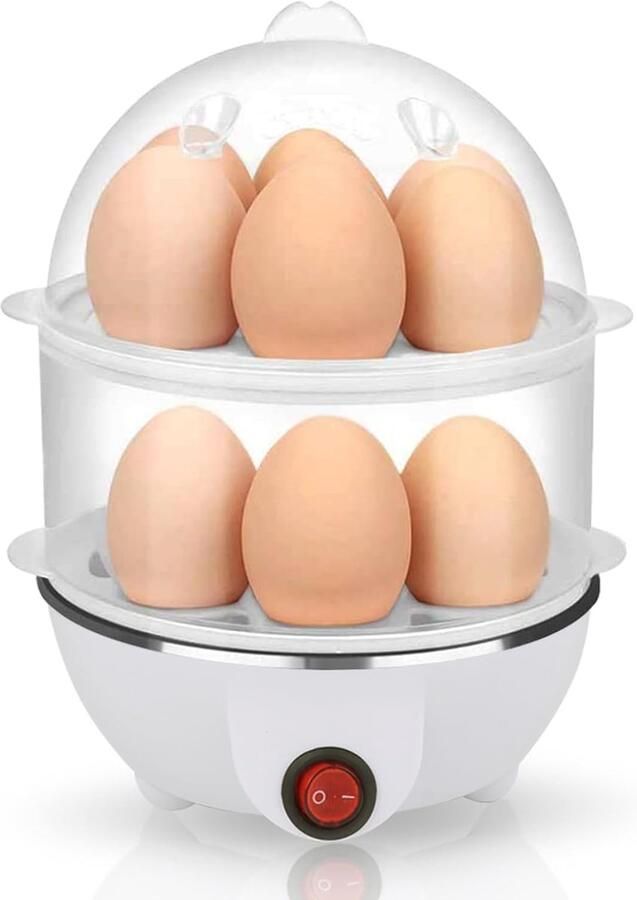 Eierkoker 1 stuk Wit eierkoker electrisch eierwekker eierkoker met timer Eierstoomer 350 watt Capaciteit 14 eieren Dubbele laag lazy egg cooker Met automatische uitschakelfunctie Multifunctioneel Verwarmen van melk voedsel