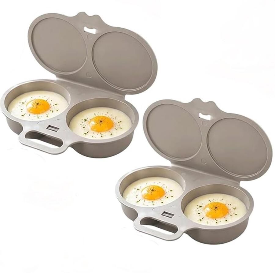Eierkoker 2 stuks Magnetron Eierkoker Ei Koker Twee compartimenten Draagbare Mini Snelle Eierkookbeker Voor Keuken Ontbijt Lichtgrijs