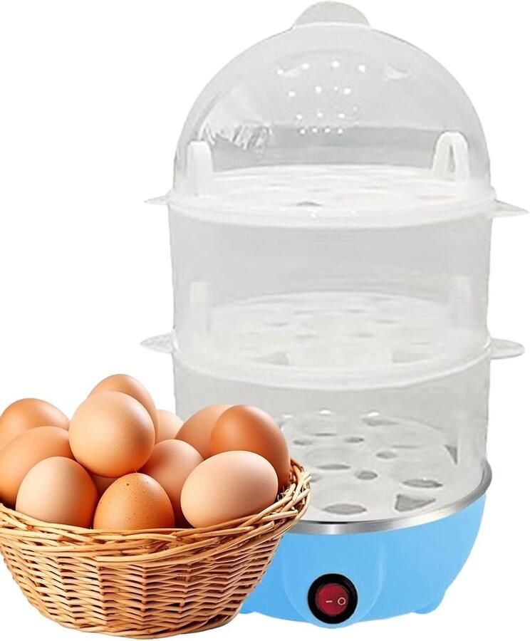 Eierkoker 3 etages Stoomkoker Keuken Eieren Koken Automatische Uitschakeling 16 x 16 x 28 cm Blauw