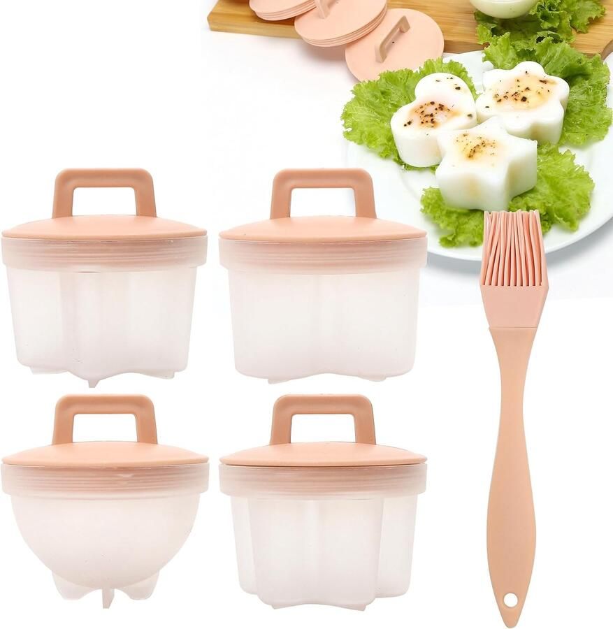 Eierkoker 4-Delige Set Eierstoompan Eipocheerder Gepocheerd Ei Egg Poacher Hittebestendige Koker Snel Koken Keukengereedschap Geschikt Voor Eieren Sushi Pannenkoeken En Pudding Roze 4 Eiercupjes & 1 Oliekwastje