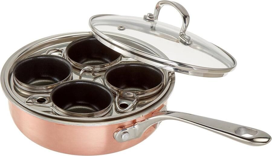 Eierkoker 4 Koppen Poché Eieren Ontbijt Brunch Tri-Ply Koper 40x24x6 cm Koper