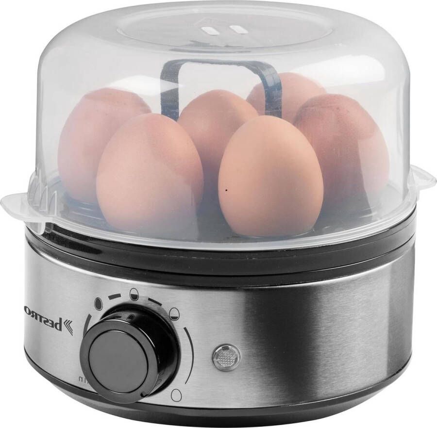 Eierkoker 7 eieren akoestische pieptoon droogloopbescherming traploze hardheidsinstelling maatbeker eierprikker zilver