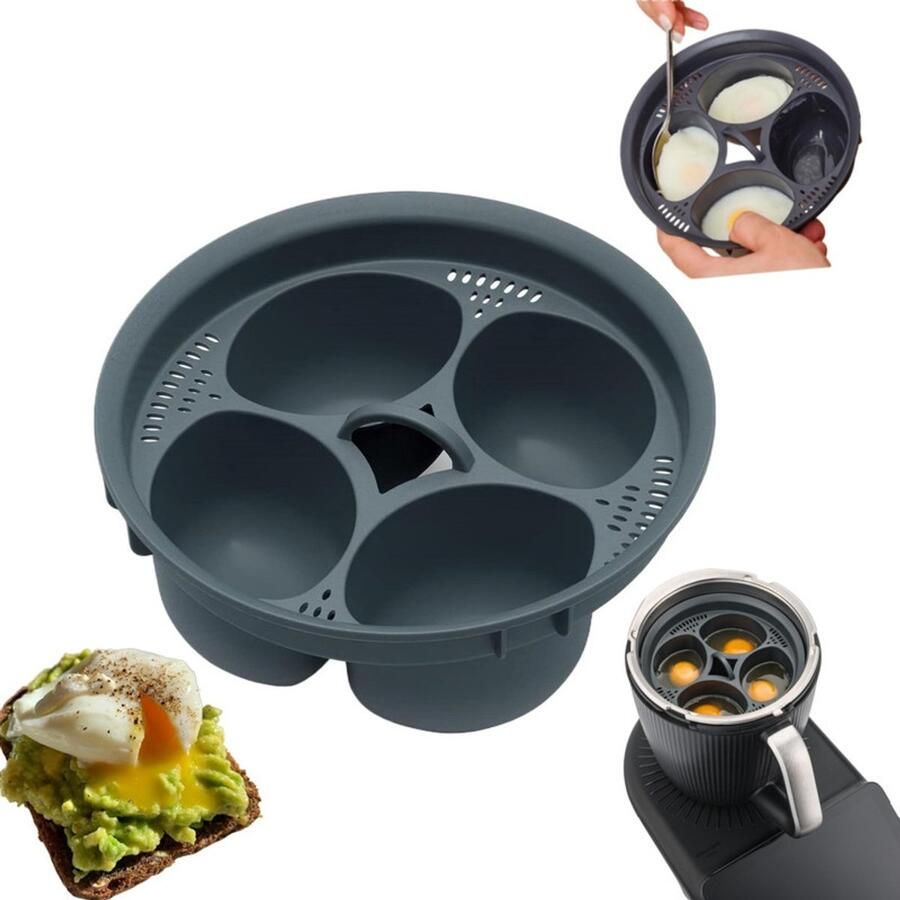 Eierkoker – Accessoire met antiaanbaklaag – Compatibel met Thermomix TM7 TM6 TM5 TM31 – Capaciteit voor 4 eieren – Multifunctionele stoominzet – Geschikt voor het bereiden van rijst vlees dumplings en soep