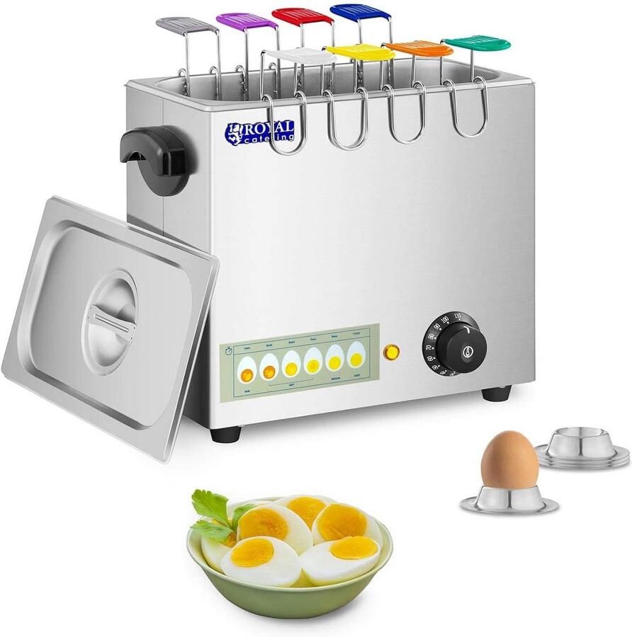 Eierkoker Apparaat voor Eieren Buffet Ontbijt Temperatuurregeling 30-110°C 8 Eieren 2600W Zilver