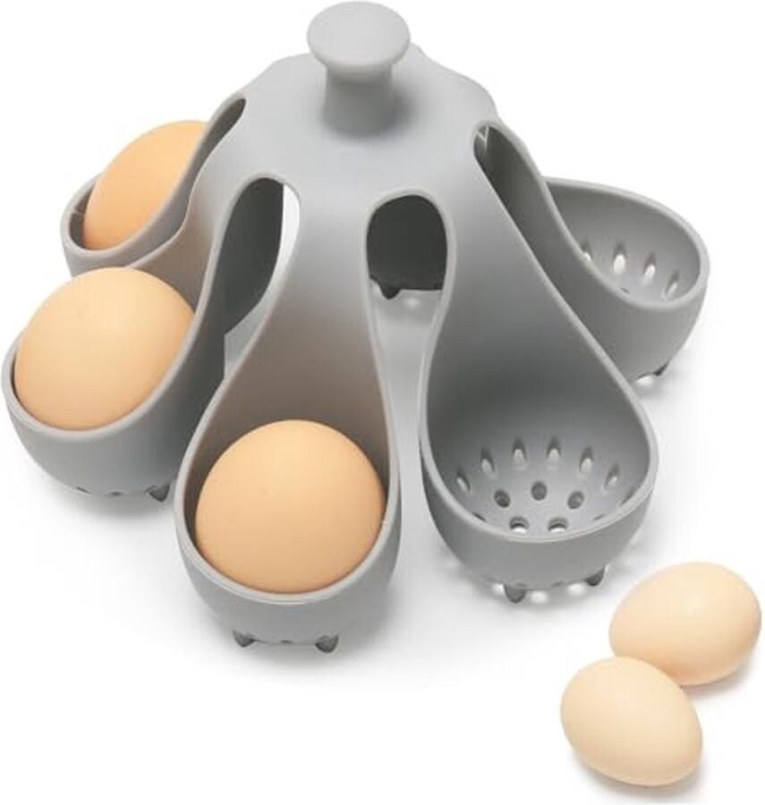 Eierkoker bakken spullen eierkoker 6 eieren Eierdoos Keukengerei Eierkoker mal siliconen Eierkoker siliconen mal siliconen keukengerei Grijs 1 stuk