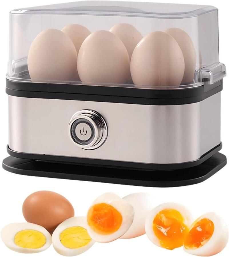 Eierkoker Capaciteit voor 6 eieren Roestvrij staal Zacht medium en hard gekookt Eierstoomapparaat Eierpocheerder Met automatische uitschakeling BPA-vrij