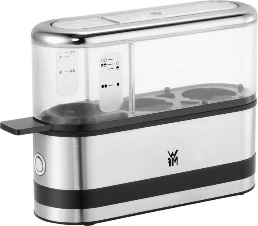 Eierkoker Doorgestreept Eierkoker Klein Formaat WMF KITCHENminis voor 2 eieren 250 Watt Geïntegreerde Maatbeker Tritan Deksel Doorgestreept Waterdispenser Akoestisch signaal voor einde Kooktijd Verlichte Aan Uit-schakelaar Eierkoker