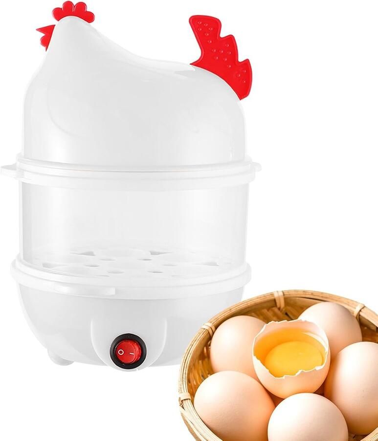Eierkoker Dubbel Stoomkoker Maaltijden Snel Ontbijt Grote Capaciteit 16x16x22 cm Wit