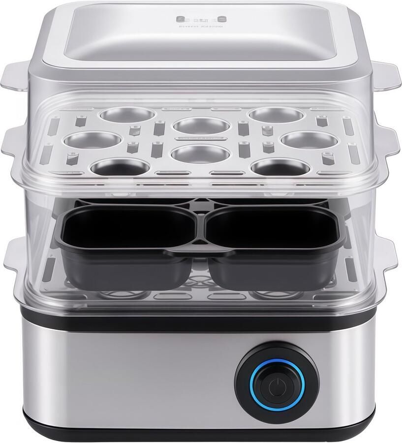 Eierkoker Ei Koker Eierkokers Eierkoker Elektrisch Slimme eierkoker Multifunctionele Eierkoker voor Lade Gepocheerde Eieren 500 W Zwart Roestvrij Staal Kerstcadeau Kerstversiering