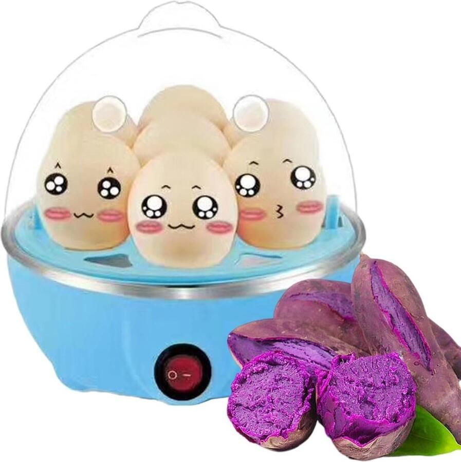 Eierkoker Eiermachine Snel Ontbijt Automatische Uitschakeling 2-laags Blauw