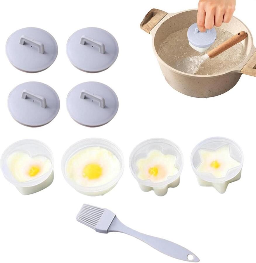 Eierkoker Eiervorm Eieren Koken Antiaanbaklaag 4 stuks Grijs
