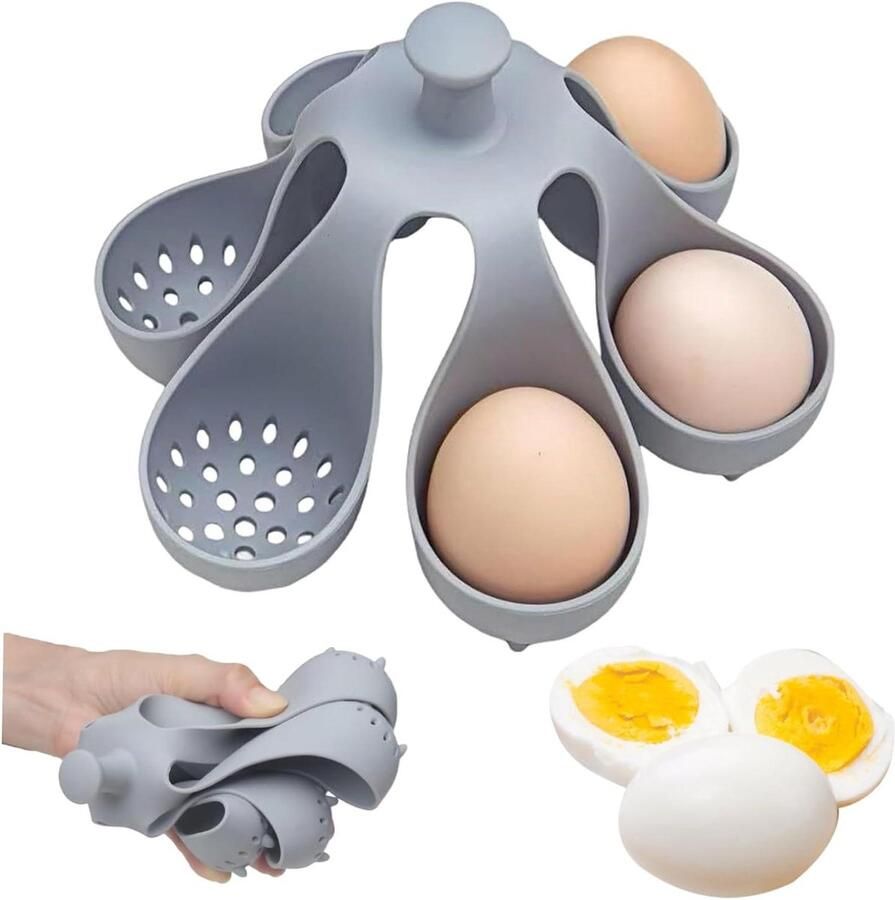 Eierkoker Houder Siliconen Rek Eieren Koken Praktisch Afwateringsontwerp Voor 6 Eieren Grijs