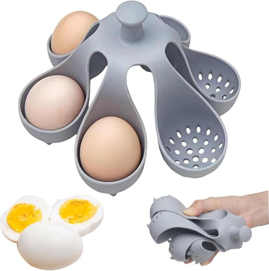 Eierkoker Houder Siliconen Rek Perfecte Eieren Koken Hittebestendig Materiaal 6 Eieren Capaciteit Grijs