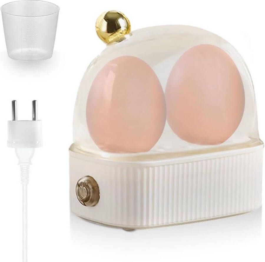 Eierkoker keukenminis elektrische eierkoker 120 W wit draagbare kleine eierkoker 2 eieren hardheidsinstelling eenvoudige bediening inclusief maatbeker met EU-stekker voor thuis Eierkoker