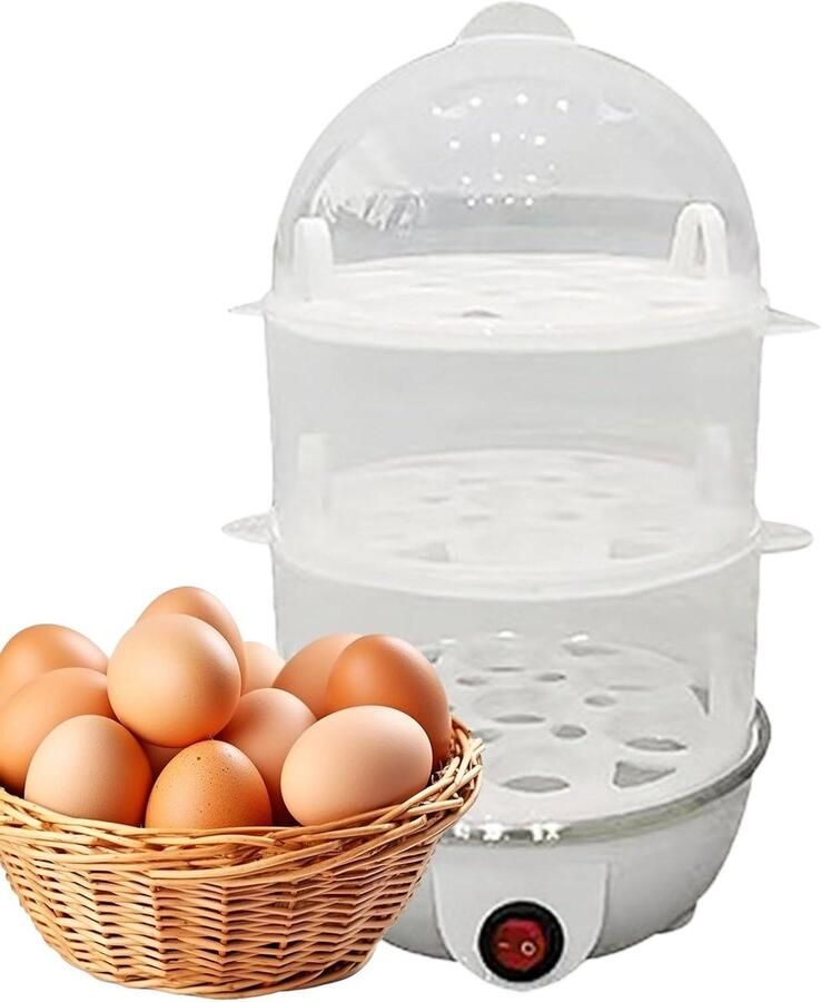 Elektrische Eierkoker Keukenapparaat Stoomkoker Snel Eieren Koken Veelzijdige Stoomfunctie 16 x 16 x 28 cm Wit