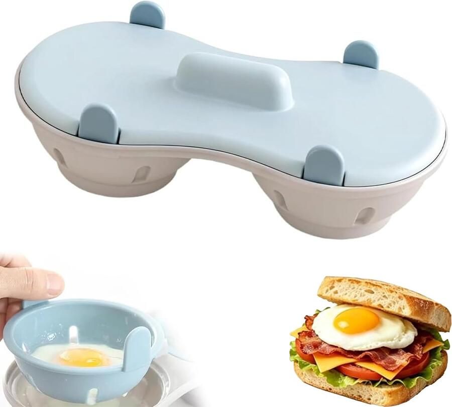 Eierkoker Magnetron Eierkoker Dubbele Houders Ei Koker Stoompan Eieren- Eierstoompan Gepocheerd Ei Draagbare Mini Snelle Eierkookbeker BPA-vrij Snel en olievrij koken 22x11.8x8cm TENGYIF