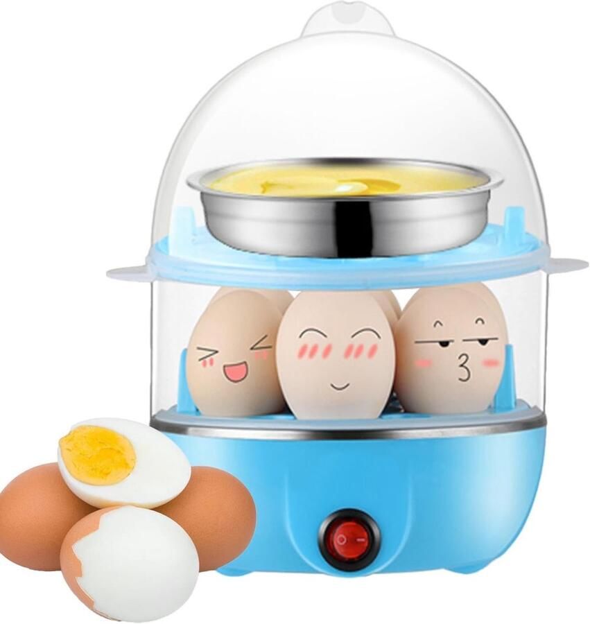 Eierkoker Magnetron Snelle Eiermaker Ontbijt Bereiden Dubbele Laag 23 x 19 cm Blauw
