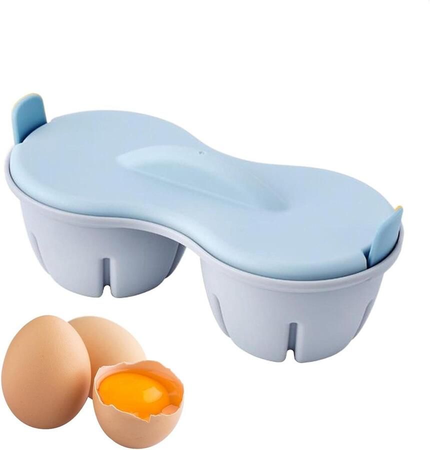 Eierkoker Magnetron Stoomkoker Ontbijt Maken Dubbele Holtes 22 x 8.7 cm Blauw