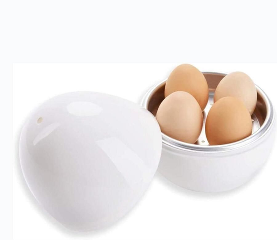 Eierkoker met deksel Eivormige eierkoker Witte eierstoomkoker eierenkoker Geschikt voor 4 eieren Witte