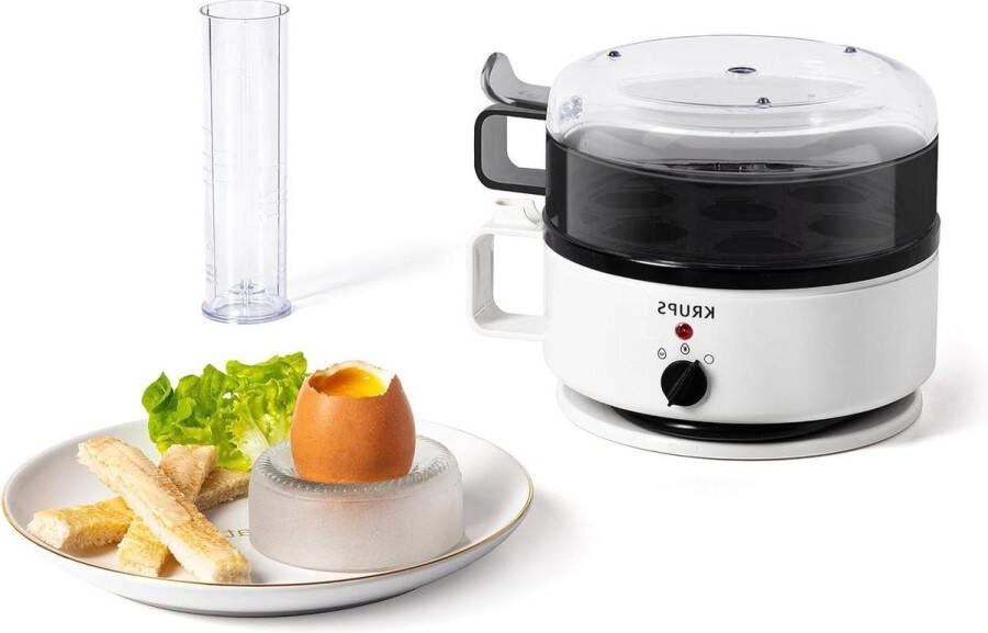 Eierkoker met kook- en warmhoudfunctie voor 7 eieren Krups EG2301 Ovomat Super uitneembare eierhouder signaaltoon maatbeker met eierprikker wit zwart Eierkoker