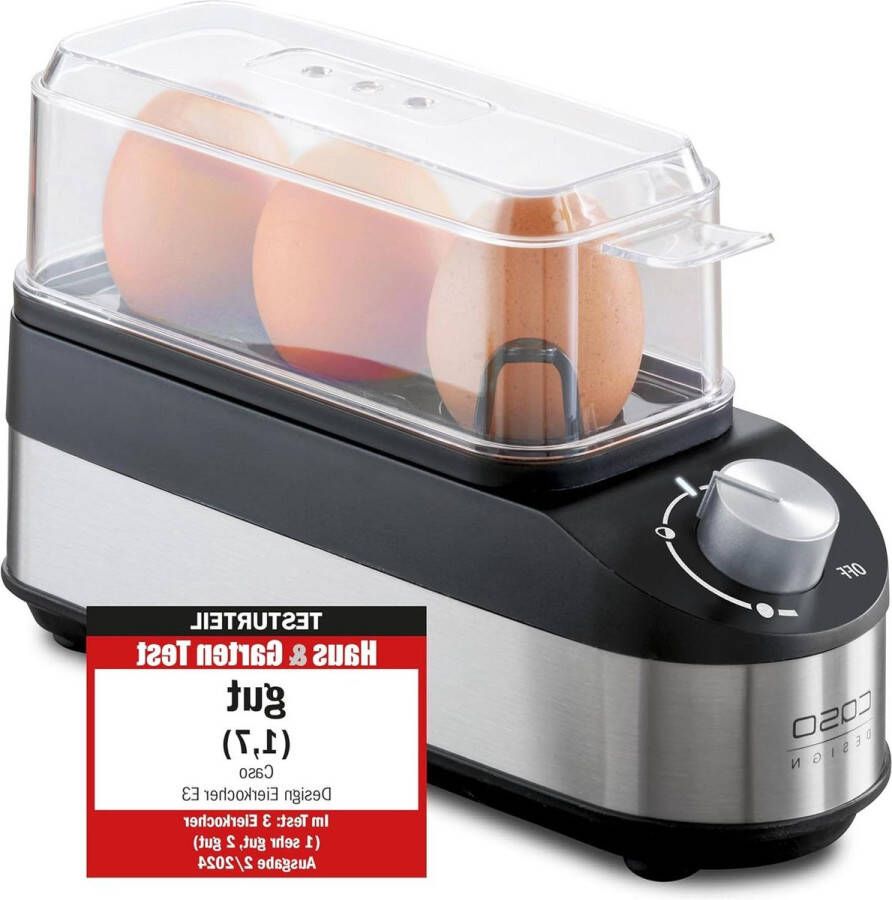 Eierkoker met traploze draaiknop voor gewenste hardheid Energie- en waterbesparend Roestvrijstalen deksel