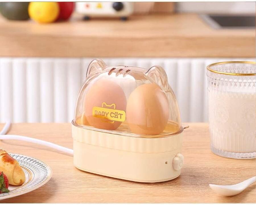 Eierkoker Mini eierstoomkoker met kattenoortjes Multifunctionele eierkoker Draagbaar automatische uitschakeling Beige