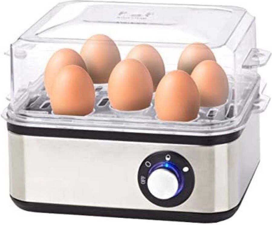 Eierkoker Roestvrijstalen Eierkoker voor 8 Eieren met 800 W Vermogen BPA-vrij Selecteerbare Hardheid Inclusief Eierstekers Maatbekers Spiegelei-Pannetjes Efficiënt en Gebruiksvriendelijk [Energieklasse A]