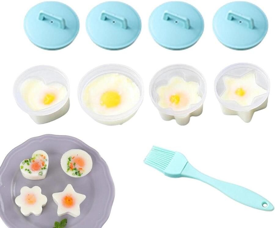 Eierkoker Set Ei Vorm Eieren Koken Antiaanbaklaag 4 Stuks Blauw