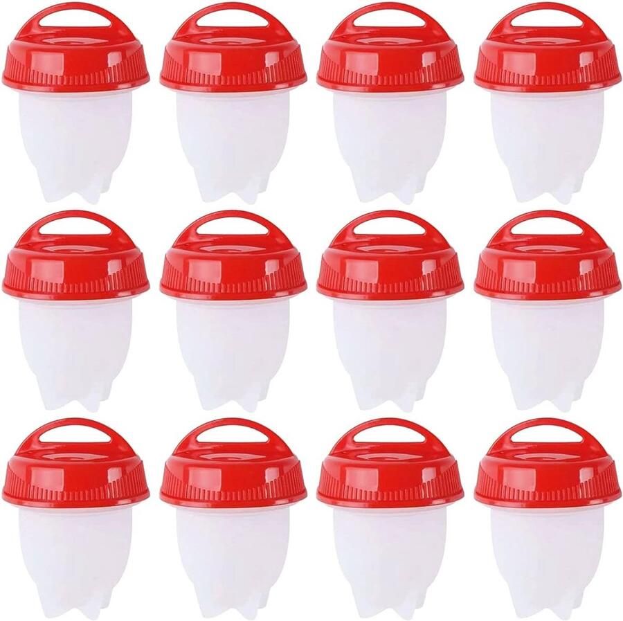 Eierkoker Set Gekookt Ei Maker Koken Zonder Schaal Anti-aanbaklaag Vaatwasserbestendig 12 Stuks Wit Rood
