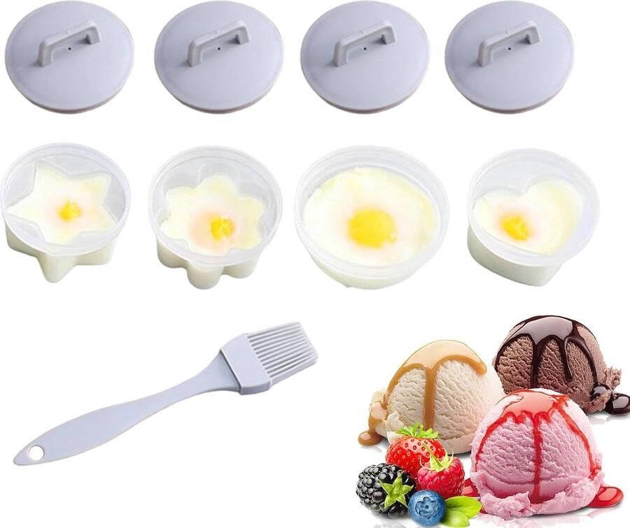 Eierkoker Set Silicone Mokken Eieren Koken Vaatwasserbestendig 4 Stuks Grijs