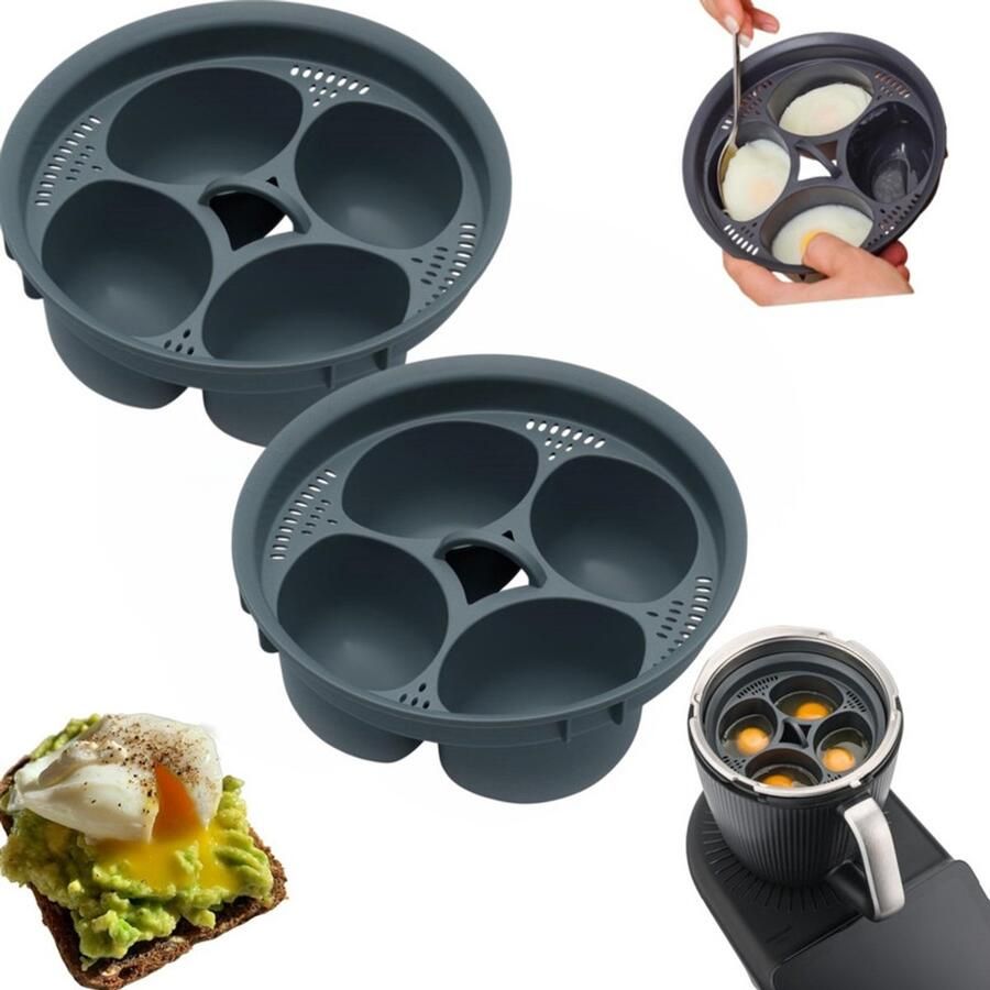 Eierkoker (set van 2) – Accessoire met antiaanbaklaag voor het koken van eieren – Geschikt voor Thermomix TM7 TM6 TM5 TM31 – Capaciteit voor 4 eieren – Multifunctionele stoominzet – Geschikt voor het bereiden van rijst vlees dumplings en soep