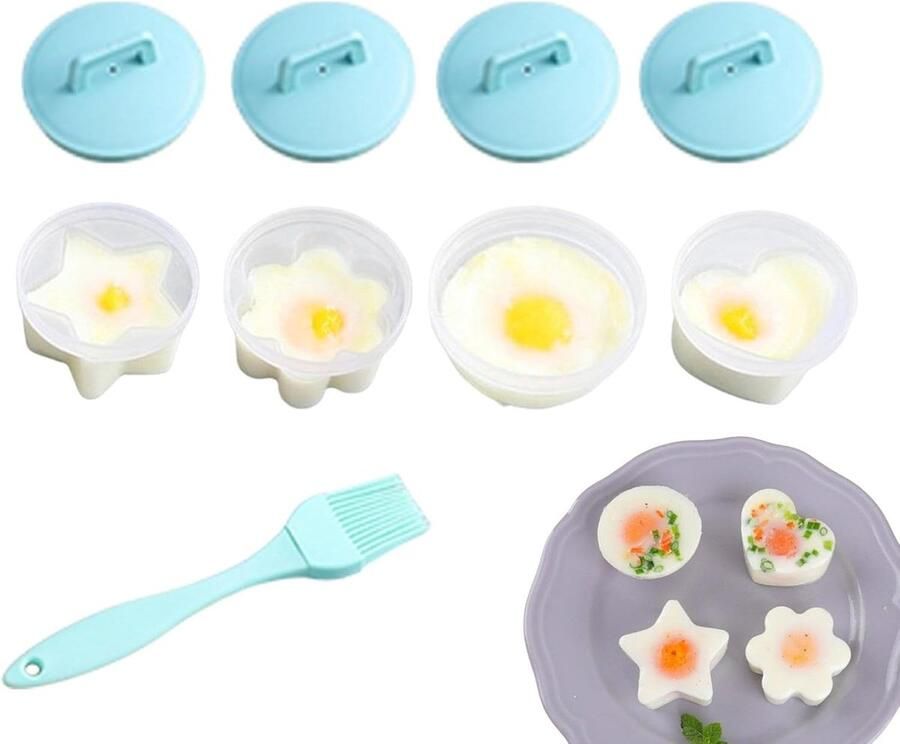 Siliconen eierkoker Eiervorm houder Eieren koken Vaatwasmachinebestendig 4 stuks Blauw