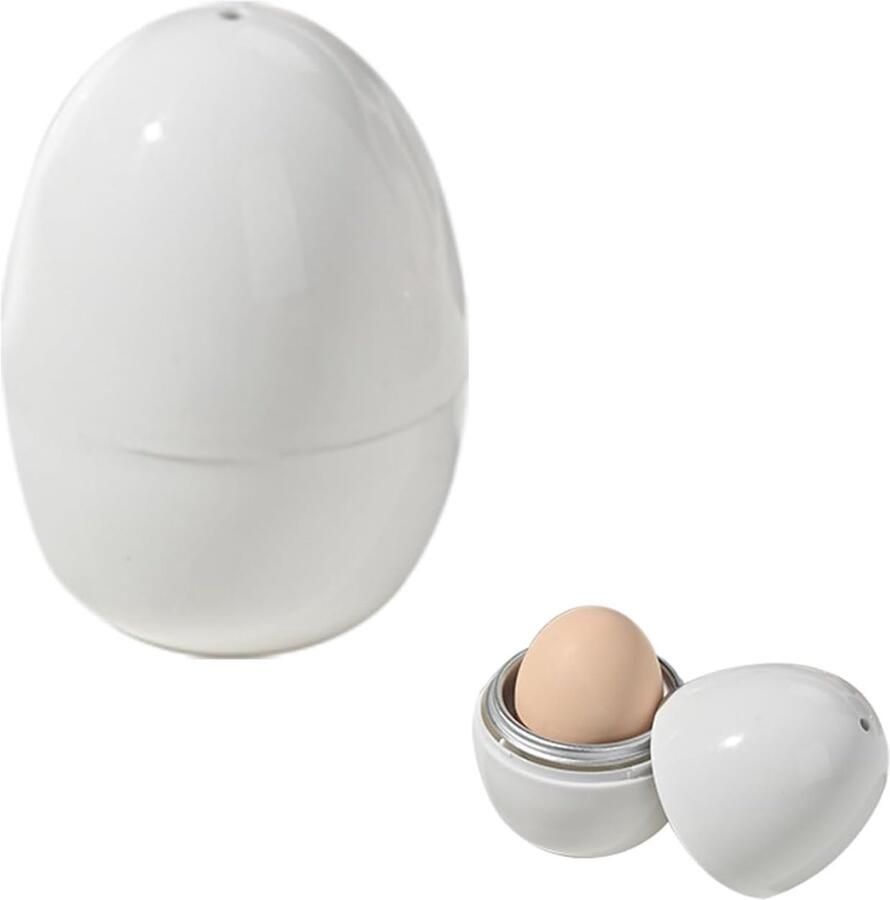 Eierkoker Snelkookpan met 1 eieren Snelle magnetron-eierkoker Eierstoompan Kooktijd van 9 minuten Gebruiksvriendelijke magnetron-eierpocheerder Geschikt voor hard en middelhard gekookte eieren Wit