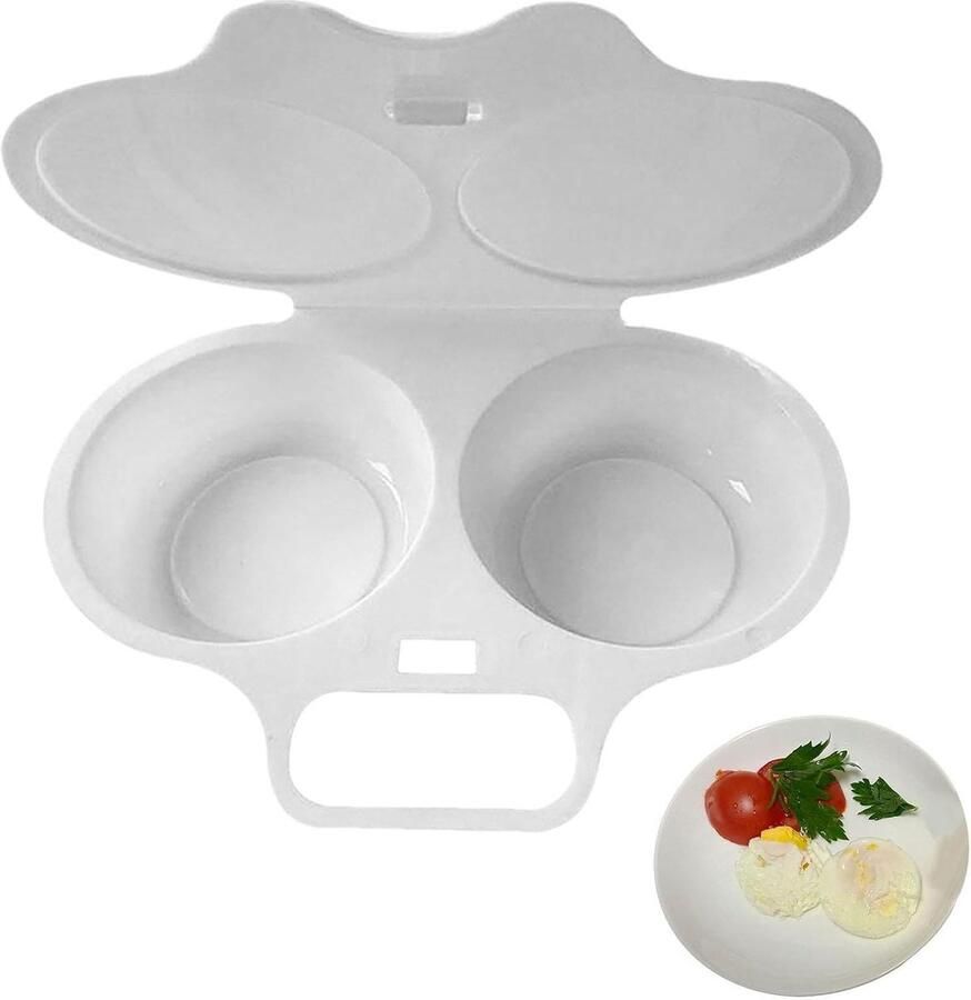 Eierkoker Steamer Snelle Eieren Maker Ontbijt Bereiden 2 Vaks Design 16 x 115 cm Wit