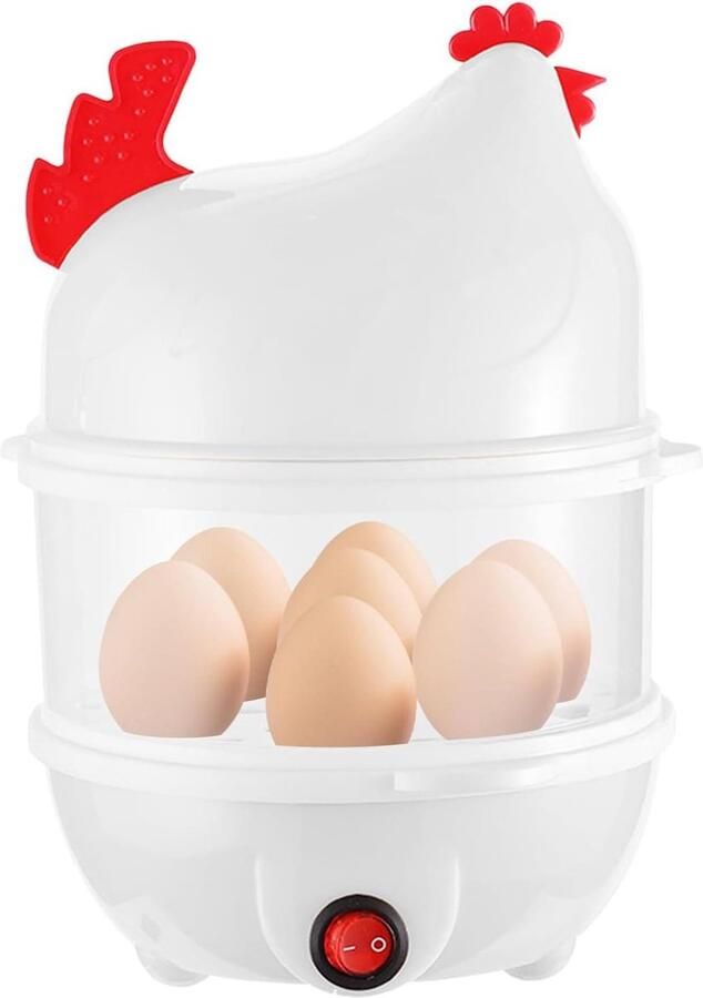 Eierkoker Kippenvorm Stoomkoker Omeletmaker Ontbijt Bereiden Dubbellaags Ontwerp 14 Eieren Wit