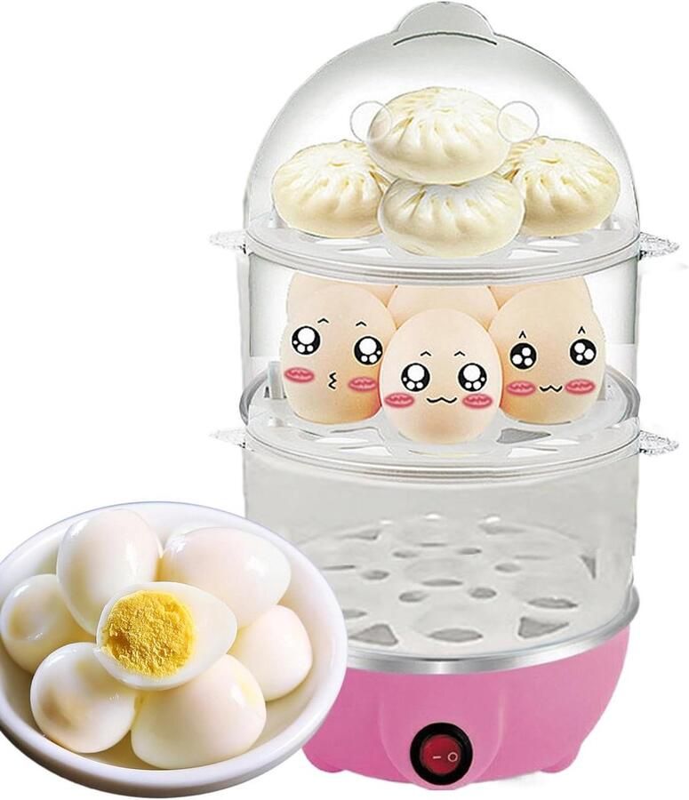Eierkoker Stoompan Eieren Koken Automatische Uitschakeling 16 x 16 x 28 cm Roze