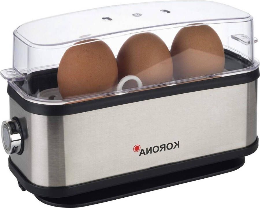 Eierkoker voor 1-3 eieren 210 watt roestvrijstalen behuizing kabelopwikkeling zilverzwart