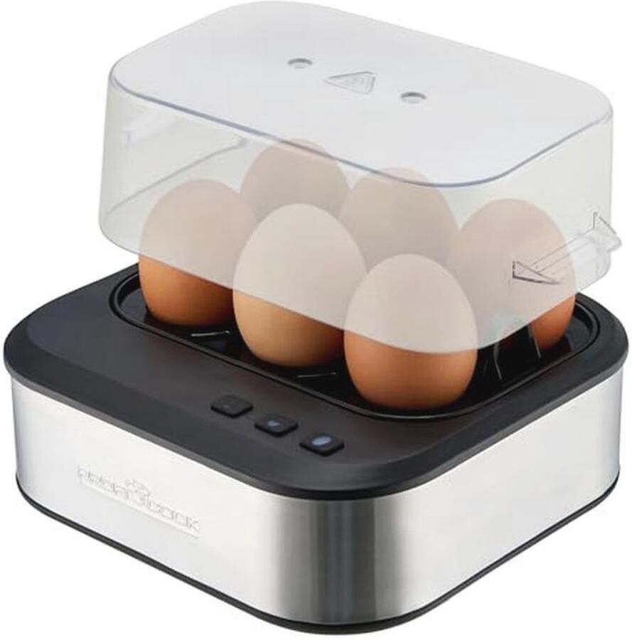 Eierkoker voor 6 Eieren met Instelbare Hardheid Rvs Eierkoker met Spreekfunctie Perfect Gekookte Eieren Zacht Medium of Hard