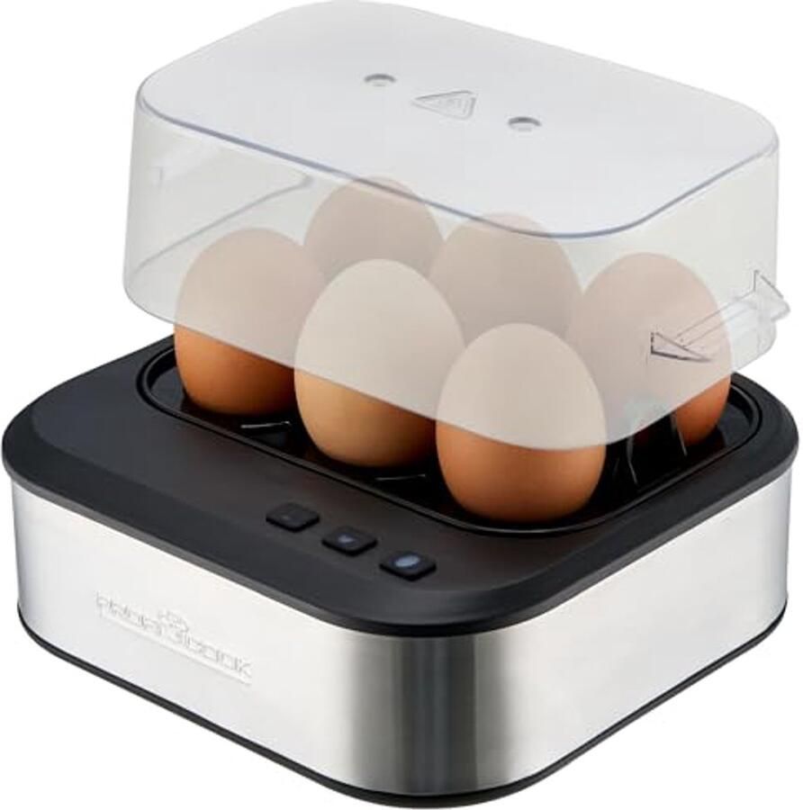 Eierkoker voor 6 Eieren met Instelbare Hardheid Rvs Eierkoker met Spreekfunctie Perfect Gekookte Eieren Zacht Medium of Hard